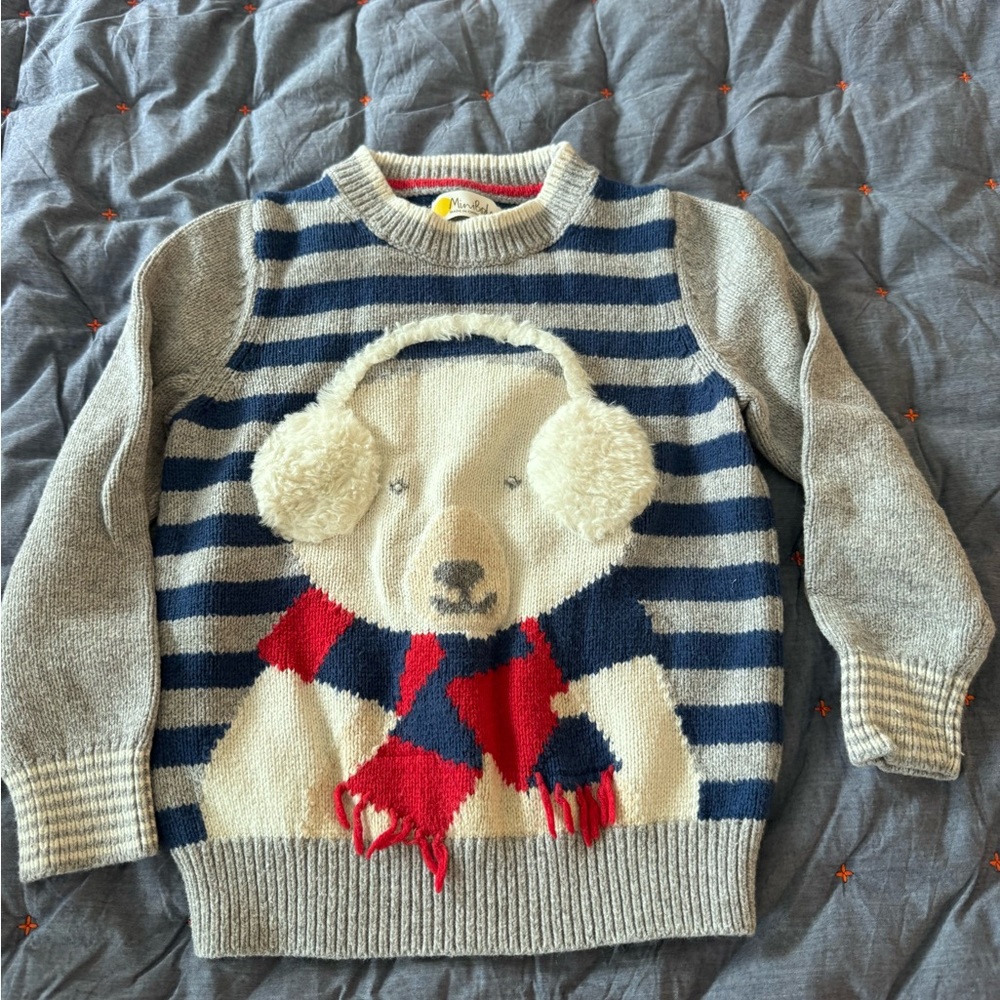 Mini Boden Blue and Cream Striped Sweater with polar bear